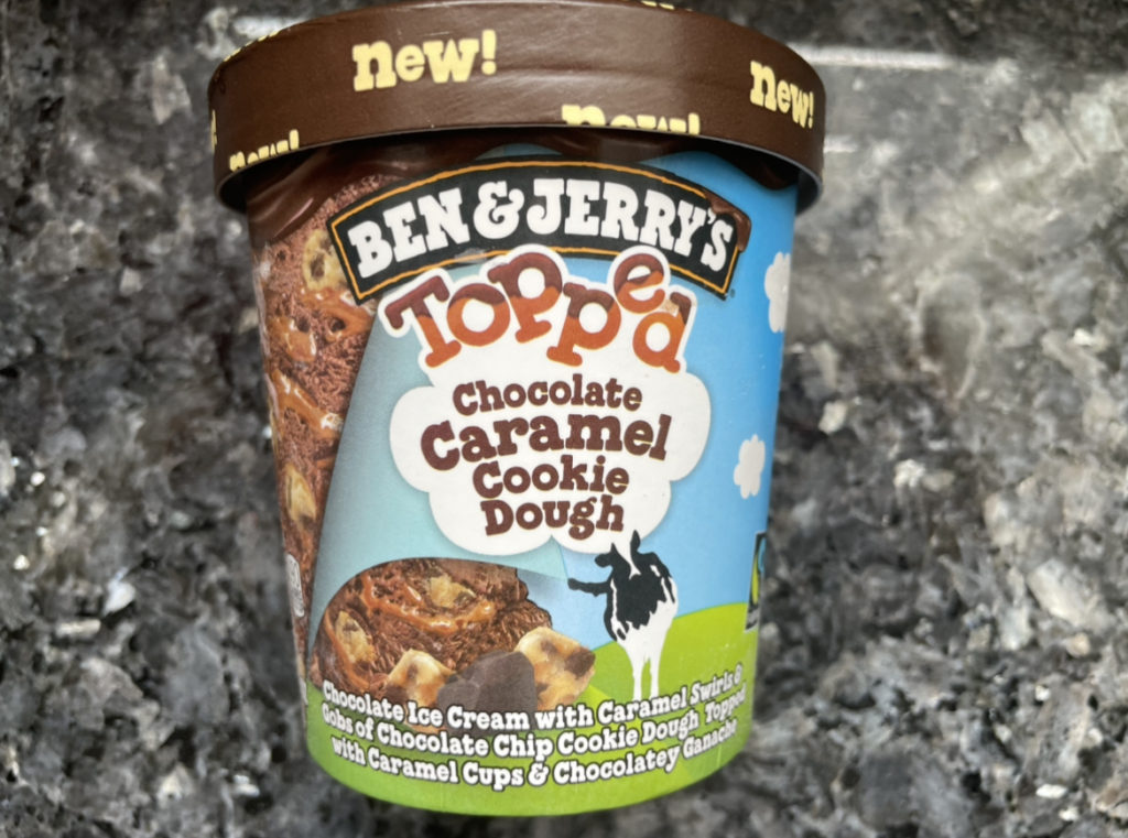 REVIEW: Ben Jerry's Topped - Chocolate Caramel Cookie Dough - Junk Banter